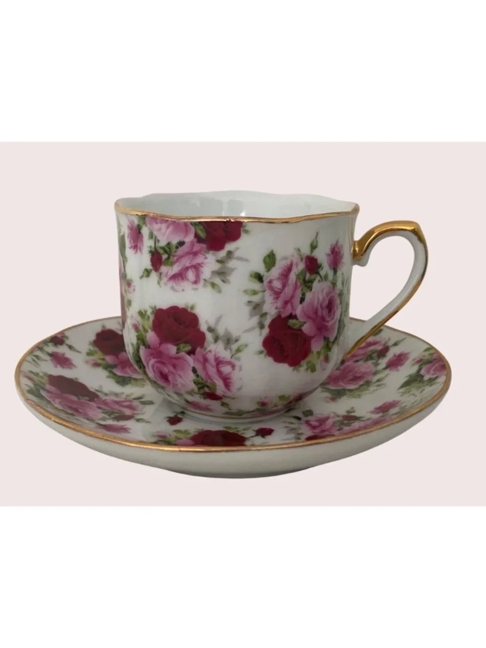 VTG Cup Saucer Floral Rose Chintz Gold Rim China No Markings Replacement